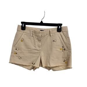 J.Crew Mid Rise Embellished Khaki Shorts Frayed Hem Shorts Womens 0